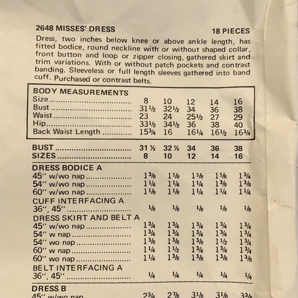 70's Vogue's Basic Design Misses Dress Pattern 2648 - Size 16 Dress Pattern - Picture 4 of 6